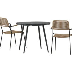 Parvekeryhmä Venture Home, ø90cm Break-pöytä + 2 Lindos-tuolia, käsinojilla
