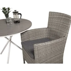 Parvekeryhmä Venture Home, ø90cm harmaa-valkoinen Parma-pöytä + 2 harmaata Malin-tuolia