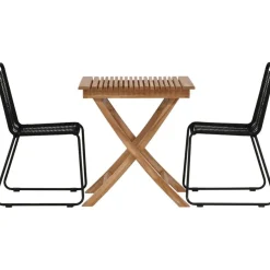 Parvekeryhmä Venture Home, 70x70cm Ghana-taittopöytä + 2 mustaa, pinottavaa Lindos-tuolia