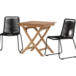 Parvekeryhmä Venture Home, 70x70cm Ghana-taittopöytä + 2 mustaa, pinottavaa Lindos-tuolia