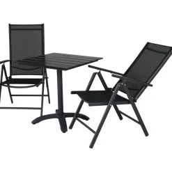 Parvekeryhmä Venture Home, 70x70cm musta Colorado-pöytä + 2 mustaa Break-asentotuolia