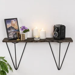 Puinen seinähylly Linento Furniture Gladiolus, leveys 60cm, ruskea/musta
