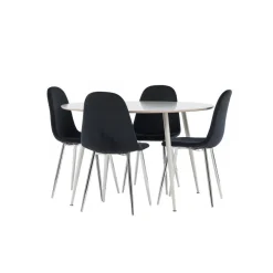 Pyöreä ruokailuryhmä Venture Home, Ø120cm beige Plaza-pöytä + 4 Polar-tuolia, sametti