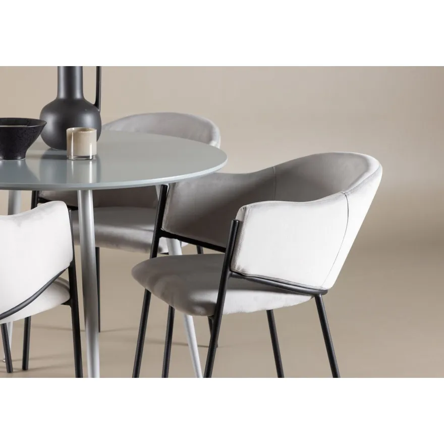 Pyöreä ruokailuryhmä Venture Home, Ø100cm Plaza-pöytä + 4 harmaata Evelina-tuolia