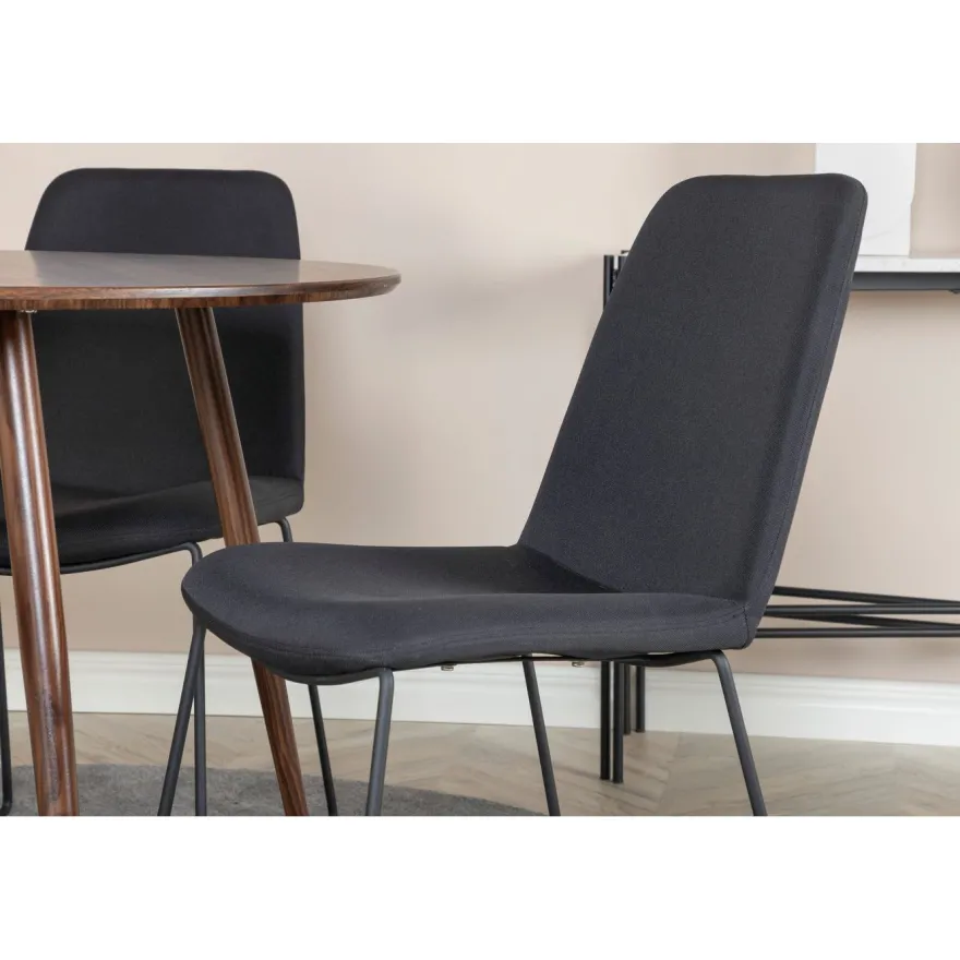 Pyöreä ruokailuryhmä Venture Home, Ø100cm Plaza-pöytä + 4 mustaa Muce-tuolia