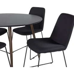 Pyöreä ruokailuryhmä Venture Home, Ø100cm Plaza-pöytä + 4 mustaa Muce-tuolia