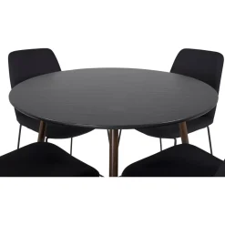 Pyöreä ruokailuryhmä Venture Home, Ø100cm Plaza-pöytä + 4 mustaa Muce-tuolia
