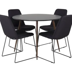 Pyöreä ruokailuryhmä Venture Home, Ø100cm Plaza-pöytä + 4 mustaa Muce-tuolia