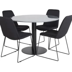 Pyöreä ruokailuryhmä Venture Home, Ø106cm tummanharmaa Estelle-pöytä + 4 mustaa Muce-tuolia