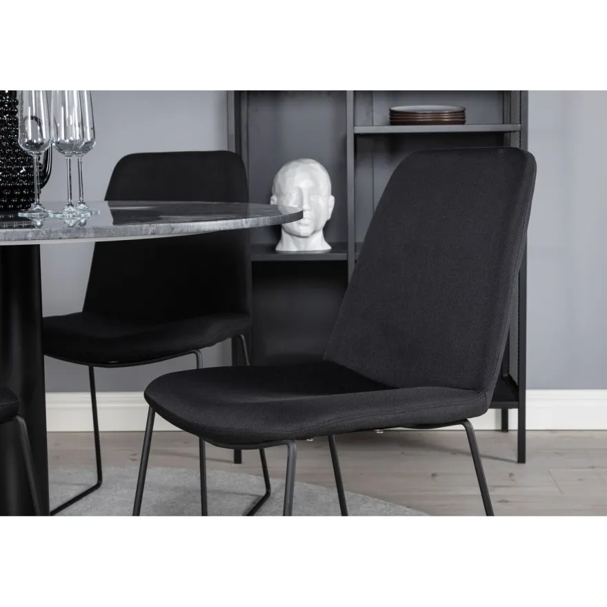 Pyöreä ruokailuryhmä Venture Home, Ø106cm tummanharmaa Estelle-pöytä + 4 mustaa Muce-tuolia