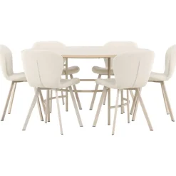 Pyöreä ruokailuryhmä Venture Home, Ø140cm vaalea Copenhagen-pöytä + 6 beigeä Lilja-tuolia