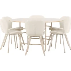 Pyöreä ruokailuryhmä Venture Home, Ø140cm vaalea Copenhagen-pöytä + 6 beigeä Lilja-tuolia
