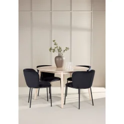 Pyöreä ruokailuryhmä Venture Home, Ø120cm vaalea Flora-pöytä + 4 Edina-tuolia