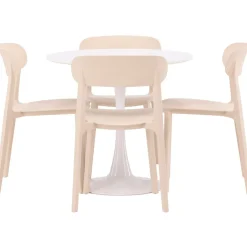 Pyöreä ruokailuryhmä Venture Home, Ø80cm, valkoinen Hamden-pöytä + 4 beigeä Åstol-tuolia