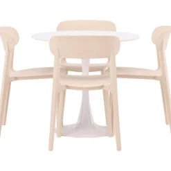 Pyöreä ruokailuryhmä Venture Home, Ø80cm, valkoinen Hamden-pöytä + 4 beigeä Åstol-tuolia