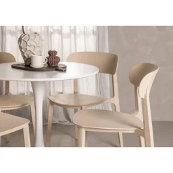 Pyöreä ruokailuryhmä Venture Home, Ø80cm, valkoinen Hamden-pöytä + 4 beigeä Åstol-tuolia