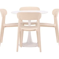 Pyöreä ruokailuryhmä Venture Home, Ø80cm, valkoinen Hamden-pöytä + 4 beigeä Åstol-tuolia