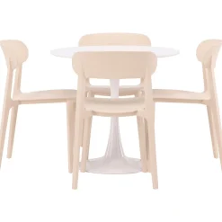 Pyöreä ruokailuryhmä Venture Home, Ø80cm, valkoinen Hamden-pöytä + 4 beigeä Åstol-tuolia