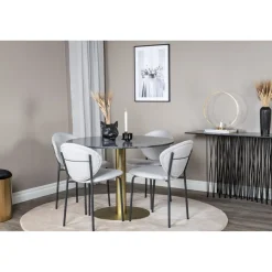 Pyöreä ruokailuryhmä Venture Home, tummanharmaa Ø106cm Estelle-pöytä + 4 harmaata Vault-tuolia