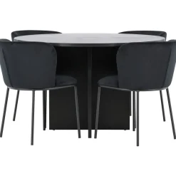 Pyöreä ruokailuryhmä Venture Home, Ø120/170x120cm Strada-pöytä + 4 Edina-tuolia, sametti, eri värejä