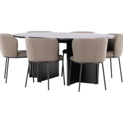 Pyöreä ruokailuryhmä Venture Home, Ø120/170x120cm Strada-pöytä + 6 Edina-tuolia, eri värejä