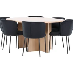 Pyöreä ruokailuryhmä Venture Home, Ø120/170x120cm Strada-pöytä + 6 Edina-tuolia, eri värejä