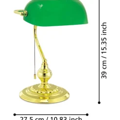 Pöytävalaisin Eglo Banker, 60W, 390x275mm, E27, IP20, vihreä/messinki
