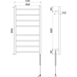 Pyyhekuivain Interia Redondo ajastimella 500x900 mm 75 W mattamusta