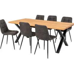 Ruokailuryhmä House Nordic, 200x95cm vaaleanruskea Toulon-pöytä + 6 tummanruskeaa Middelfart-tuolia