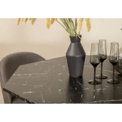 Ruokailuryhmä Venture Home, ⌀110cm musta Marbs-pöytä + 4 harmaata Velvet Stitches -tuolia