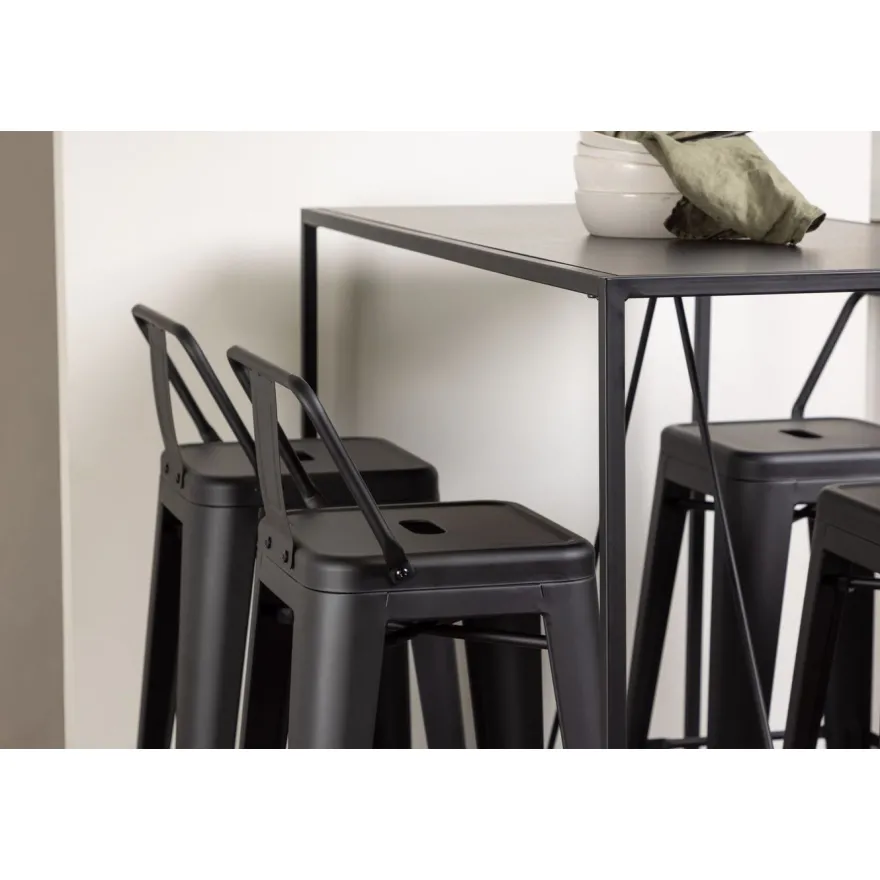 Ruokailuryhmä Venture Home, musta Brea-baaripöytä + 4 mustaa Tempe Flat -baarituolia