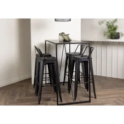 Ruokailuryhmä Venture Home, musta Brea-baaripöytä + 4 mustaa Tempe Flat -baarituolia