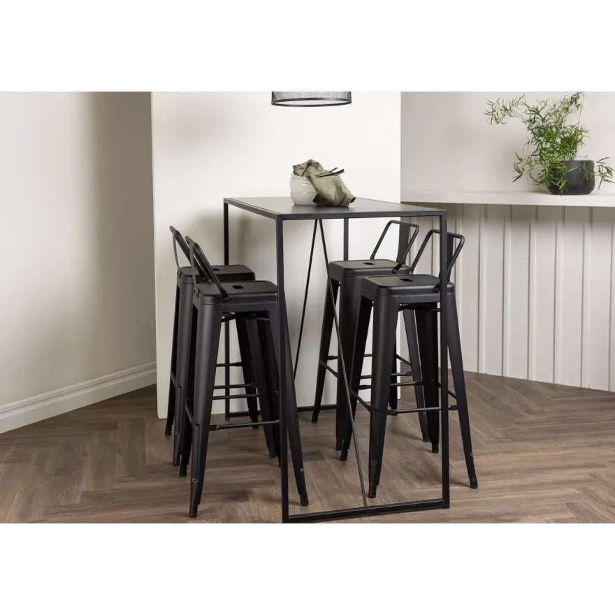 Ruokailuryhmä Venture Home, musta Brea-baaripöytä + 4 mustaa Tempe Flat -baarituolia