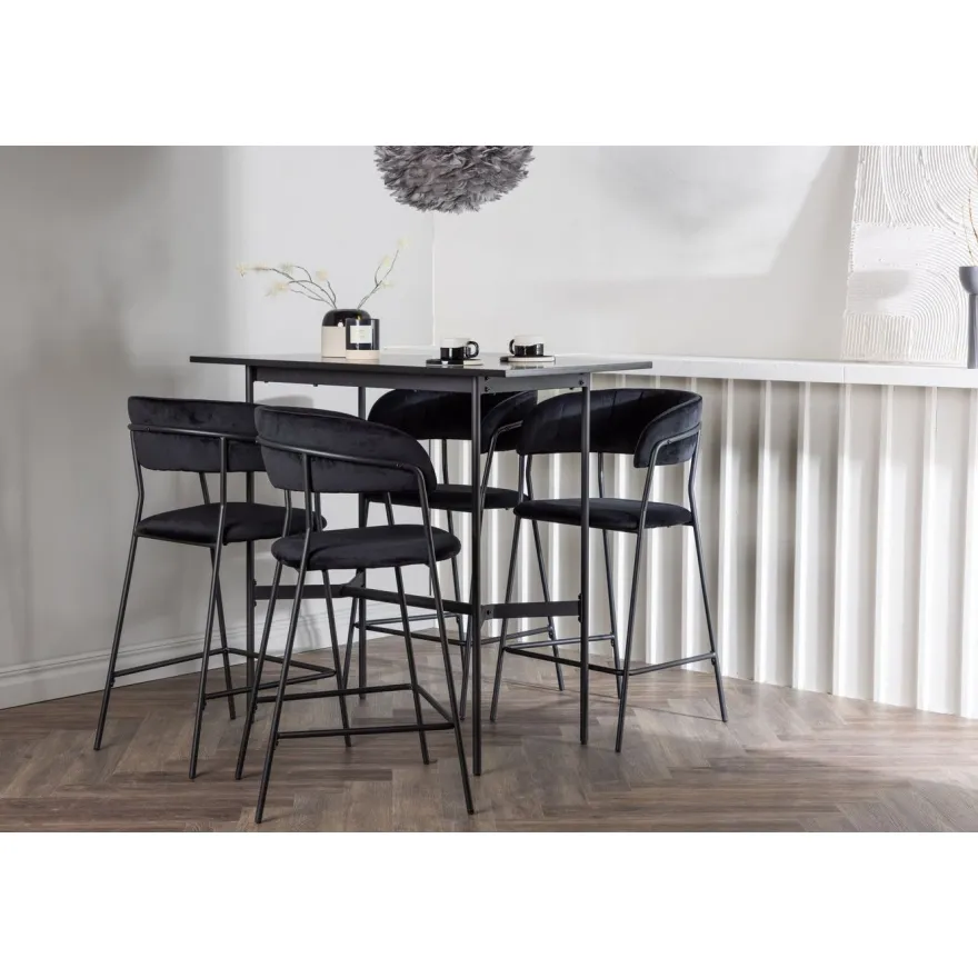 Ruokailuryhmä Venture Home, musta Rax-baaripöytä + 4 mustaa Lui-baarituolia