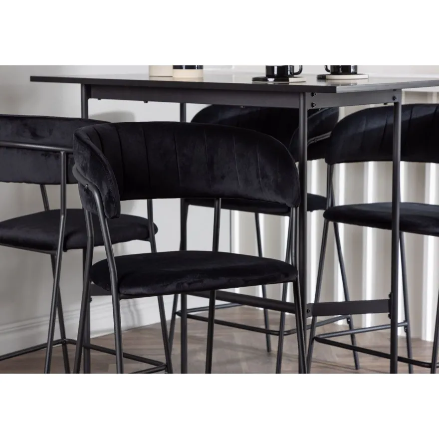 Ruokailuryhmä Venture Home, musta Rax-baaripöytä + 4 mustaa Lui-baarituolia