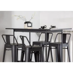 Ruokailuryhmä Venture Home, musta Rax-baaripöytä + 4 mustaa Tempe Flat -baarituolia