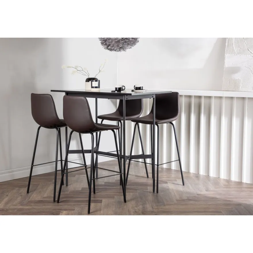 Ruokailuryhmä Venture Home, musta Rax-baaripöytä + 4 ruskeaa Alexi-baarituolia