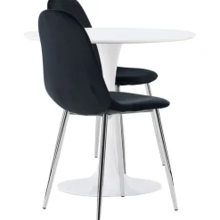 Ruokailuryhmä Venture Home, valkoinen Hamden-pöytä + 2 mustaa Polar-tuolia