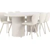Soikea ruokailuryhmä Venture Home, 200x100cm beige Narvik-pöytä + 6 beigeä Lilja-tuolia