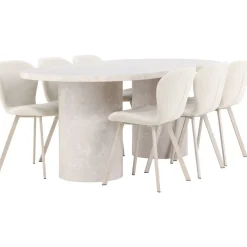 Soikea ruokailuryhmä Venture Home, 200x100cm beige Narvik-pöytä + 6 beigeä Lilja-tuolia