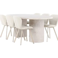 Soikea ruokailuryhmä Venture Home, 200x100cm beige Narvik-pöytä + 6 beigeä Lilja-tuolia