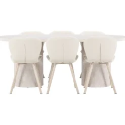 Soikea ruokailuryhmä Venture Home, 200x100cm beige Narvik-pöytä + 6 beigeä Lilja-tuolia