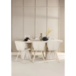 Soikea ruokailuryhmä Venture Home, 200x100cm beige Narvik-pöytä + 6 beigeä Lilja-tuolia