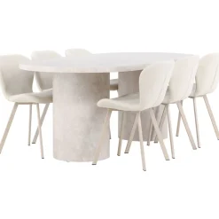 Soikea ruokailuryhmä Venture Home, 200x100cm beige Narvik-pöytä + 6 beigeä Lilja-tuolia