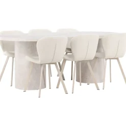 Soikea ruokailuryhmä Venture Home, 200x100cm beige Narvik-pöytä + 6 beigeä Lilja-tuolia