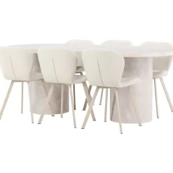 Soikea ruokailuryhmä Venture Home, 200x100cm beige Narvik-pöytä + 6 beigeä Lilja-tuolia