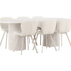 Soikea ruokailuryhmä Venture Home, 200x100cm beige Narvik-pöytä + 6 beigeä Lilja-tuolia