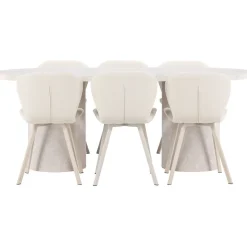 Soikea ruokailuryhmä Venture Home, 200x100cm beige Narvik-pöytä + 6 beigeä Lilja-tuolia