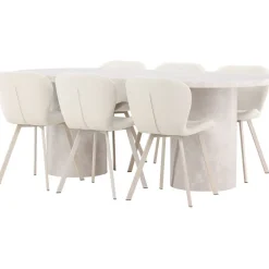 Soikea ruokailuryhmä Venture Home, 200x100cm beige Narvik-pöytä + 6 beigeä Lilja-tuolia