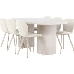 Soikea ruokailuryhmä Venture Home, 200x100cm beige Narvik-pöytä + 6 beigeä Lilja-tuolia
